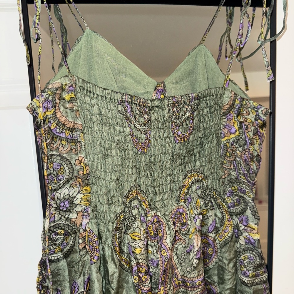 Vintage 90s silk paisley green fairy dress - Picture 8 of 12